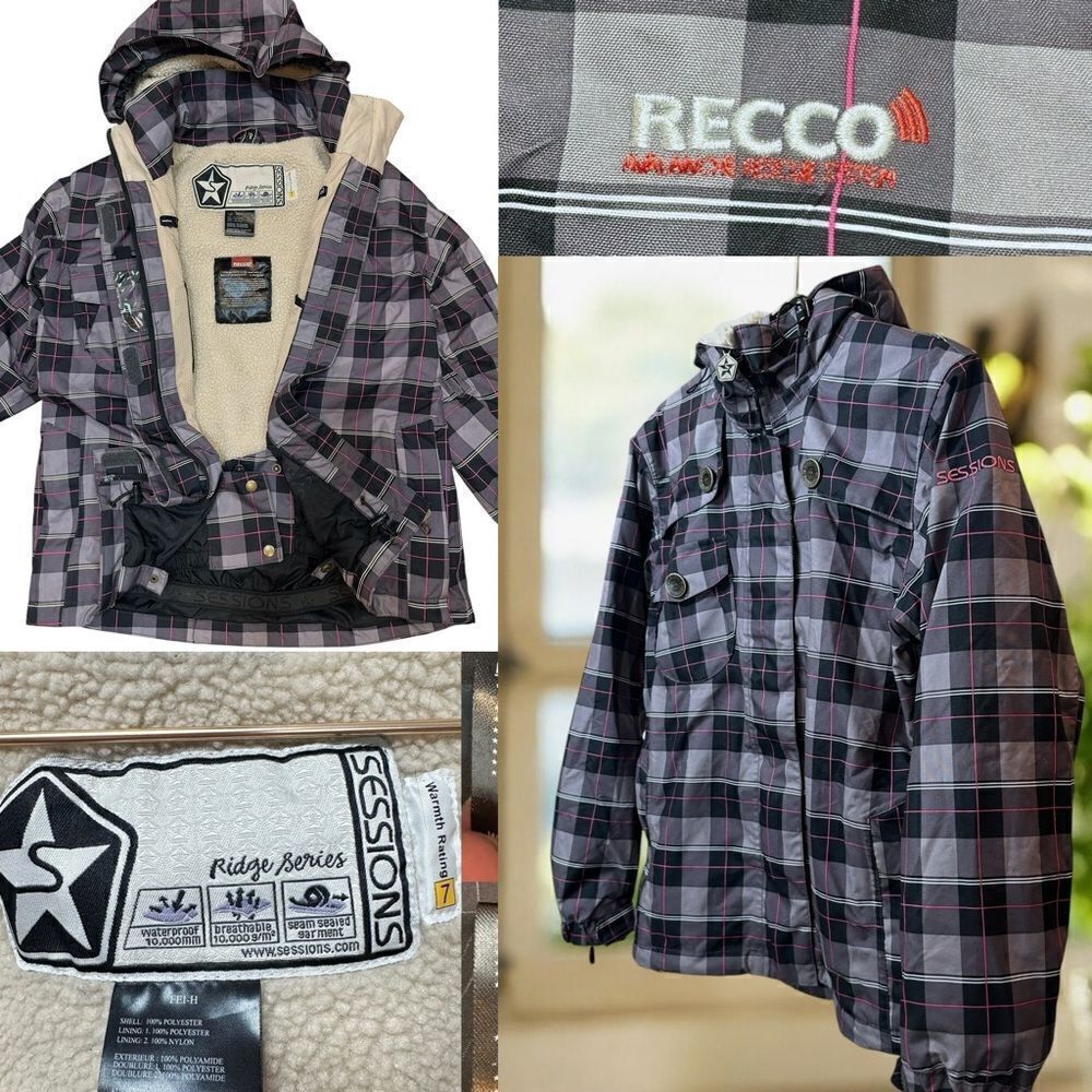 Sessions MFG RECCO Insulated Snowboarding Snow Winter Ski Plaid Jacket Parka S